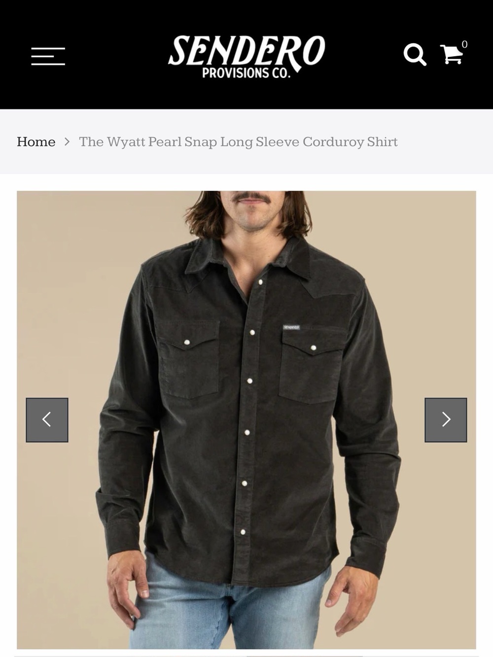 Sendero Wyatt Pearl Snap Corduroy Shirt in Charcoal